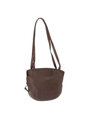 Authentic LOEWE Anagram Shoulder Bag Leather Brown Gold